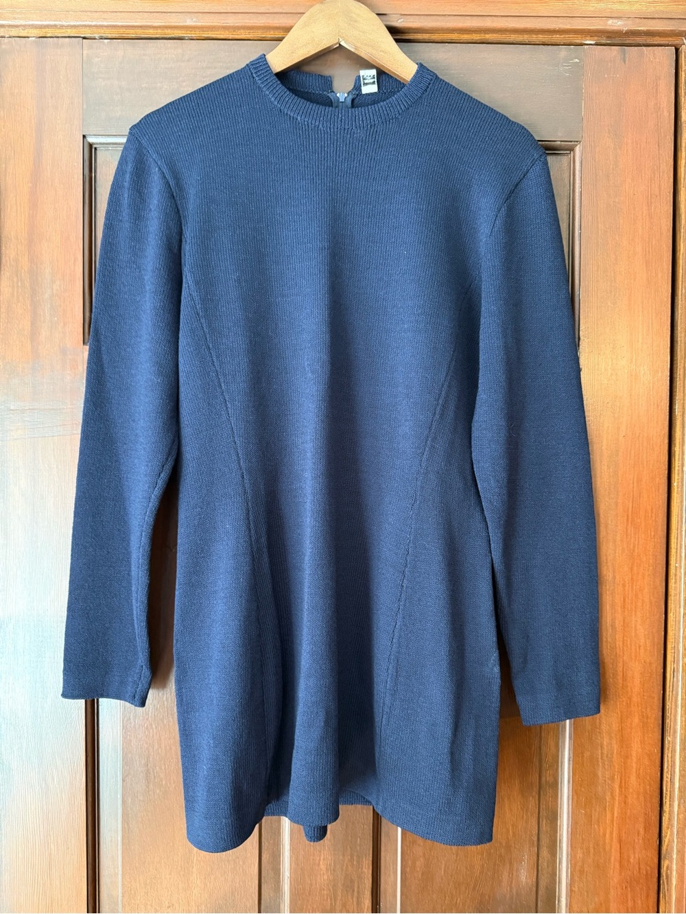 St. John Navy Crewneck Long-Sleeve Knit Tunic dress